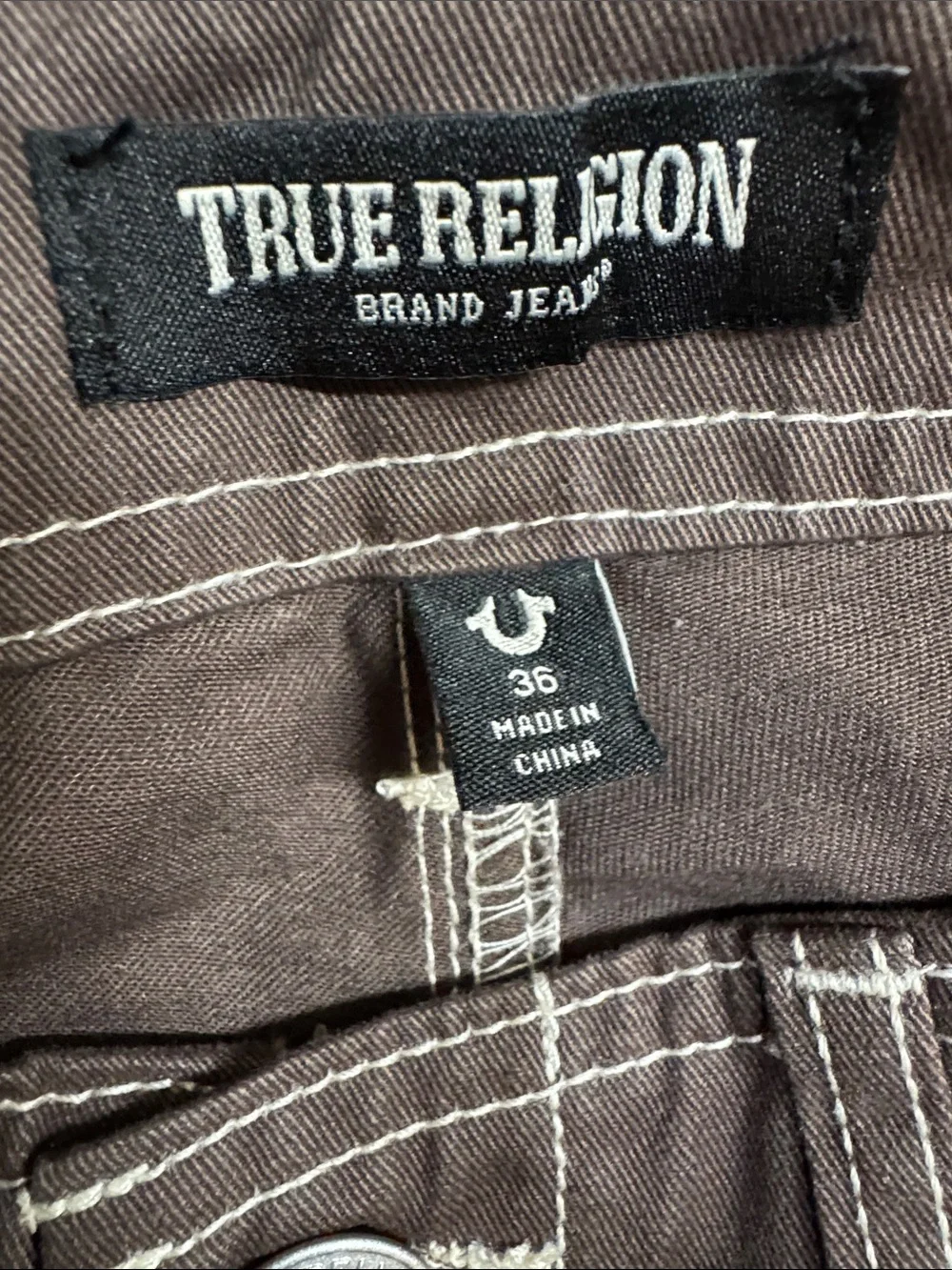 True Religion Brown Men's Cargo Pants with Contrast Stitching